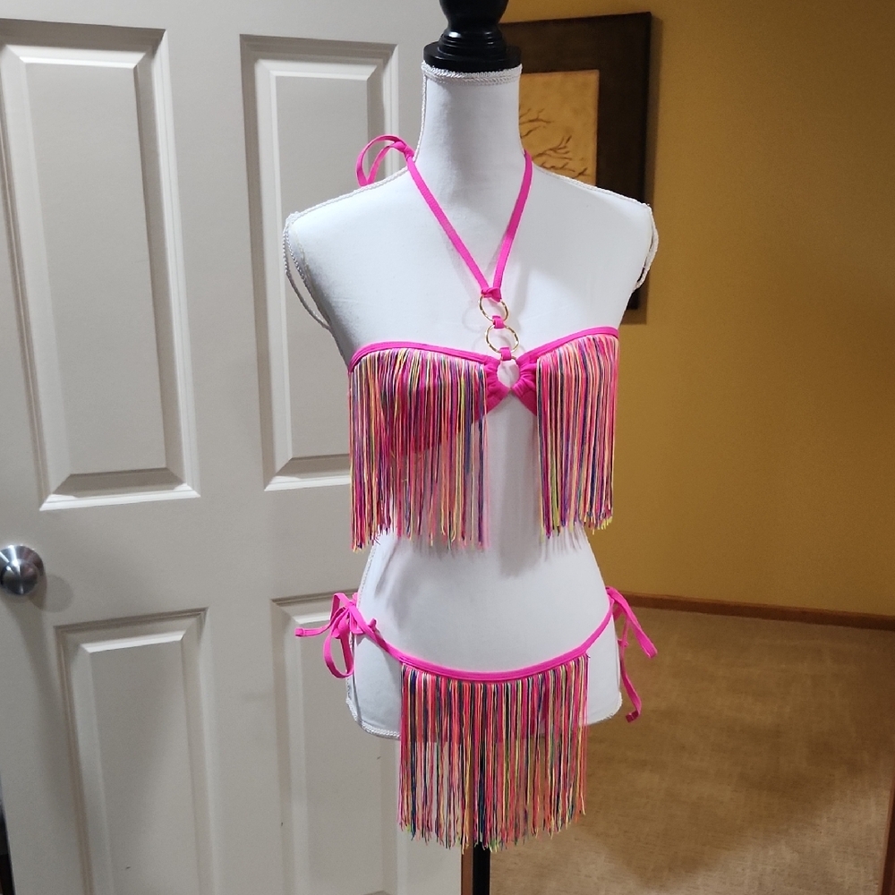 SHEIN Pink Fringe Bikini Set